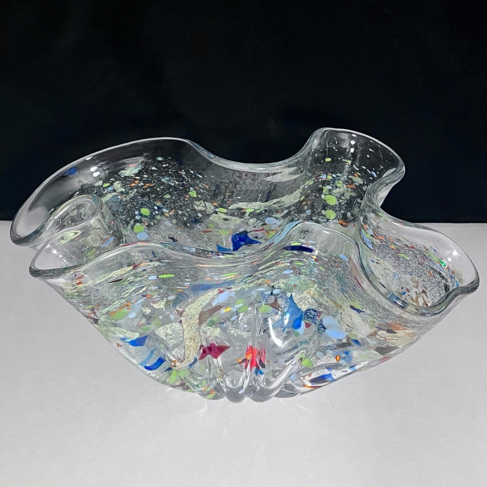 CONFETTI HANDKERCHIEF VASE / Romanian Glass Artist ION TAMAIAN / Big 10.5 Inches - Picture 3 of 12